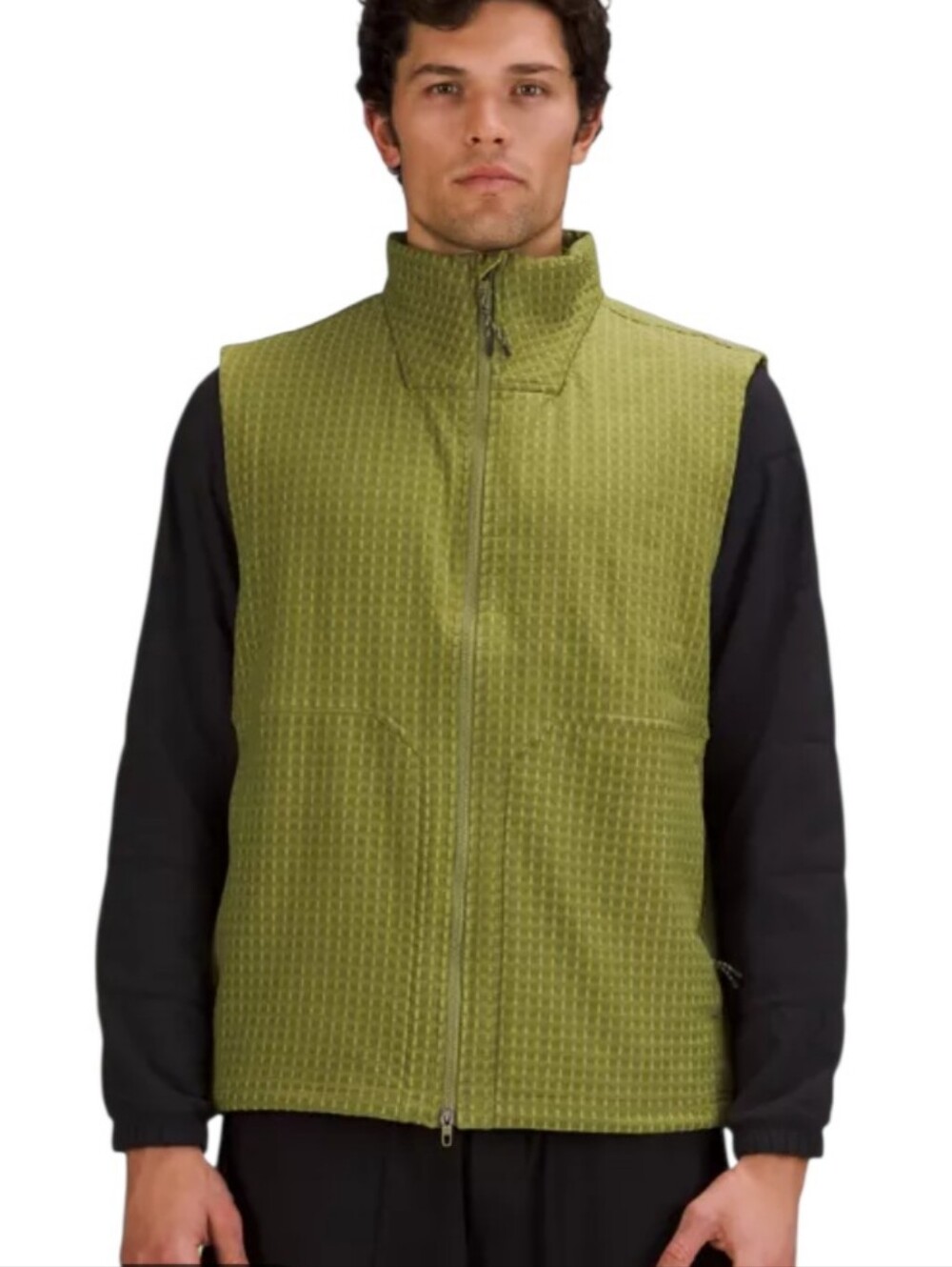 Lululemon Men's Water Repellent Grid Fleece Hiking Vest Green Yellow Size XL